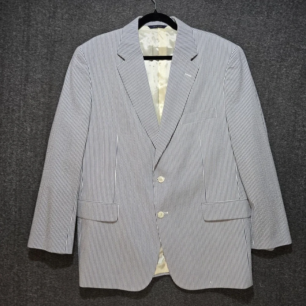 Brooks Brothers Mens Sz 44R Seersucker Blazer Pants Set Blue White Striped W38